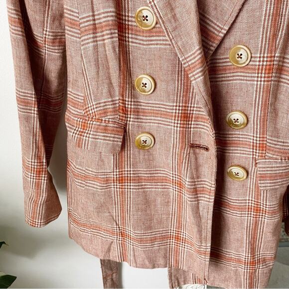Free People Emily Plaid Yarn Died Linen Blend Blazer Jacket - Picture 4 of 7